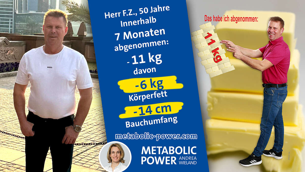 Herr F.Z., 50 Jahre in 7 Monaten: - 11 kg, davon 6 kg Körperfett