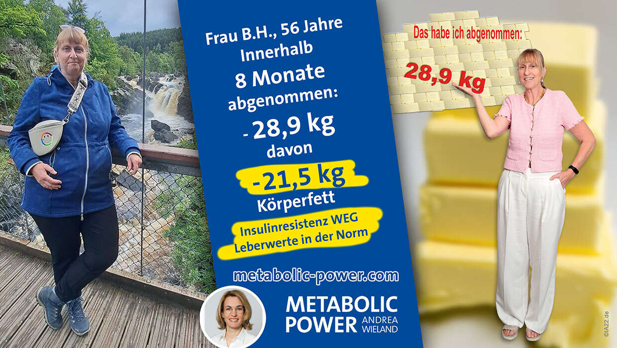 Andrea Wieland Frau B.H, 56 Jahre in 9 Monaten: -28,9 kg, davon -21,5 kg Körperfett
