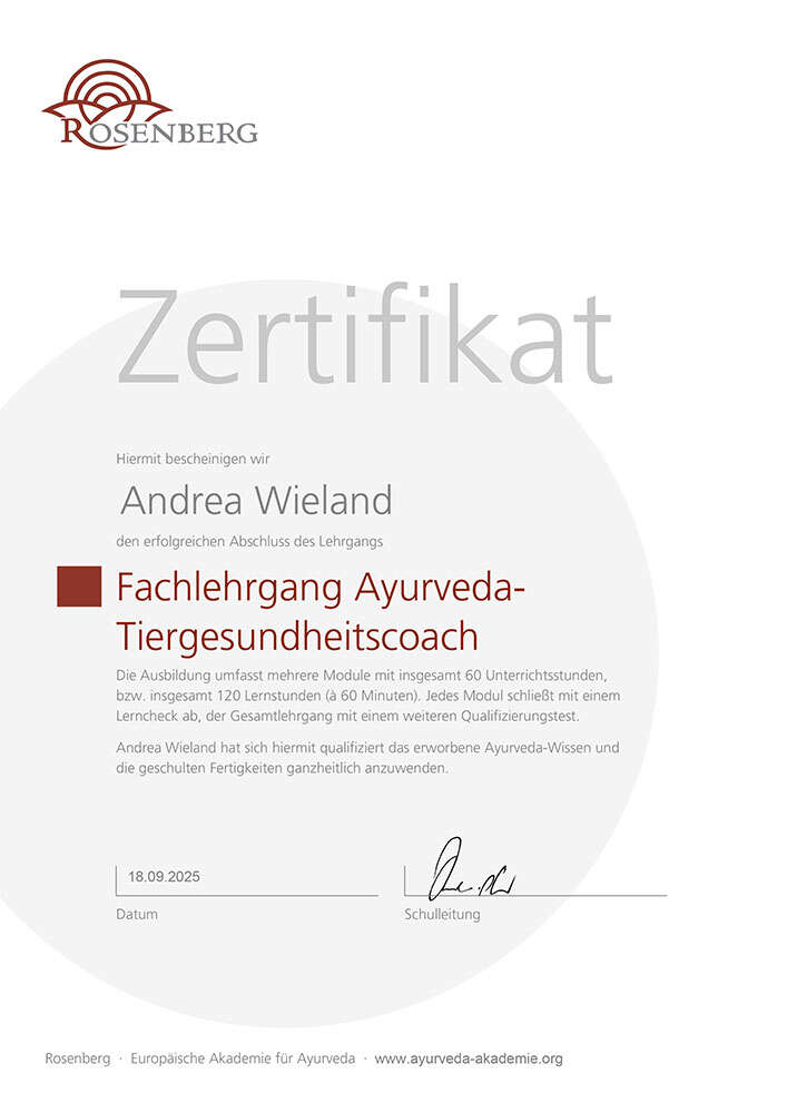 Andrea Wieland Ayurveda-Tiergesundheitscoach